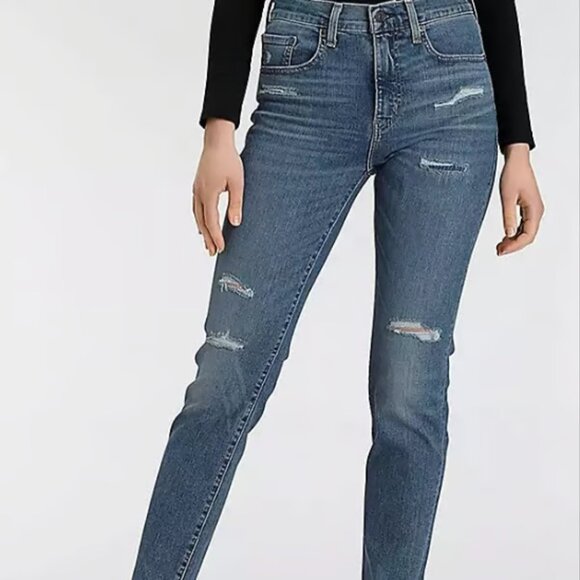 LEVIS 724 HIGH RISE SLIM STRAIGHT DESTROYED EFFECT JEANS NWT $108 27 W - Picture 1 of 9